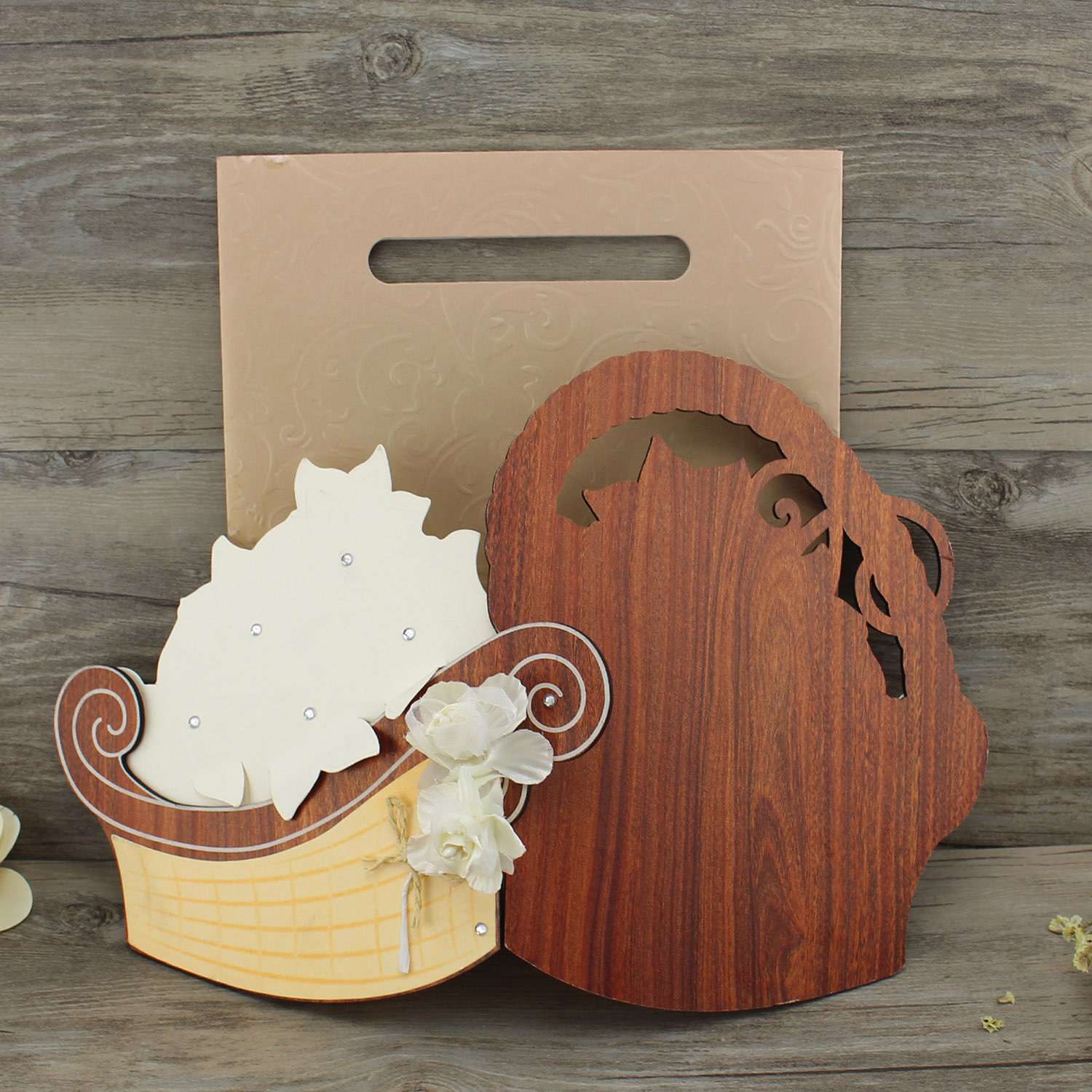 Wooden  Invitation Card With Hand Bag Wedding Invitation Card Customized